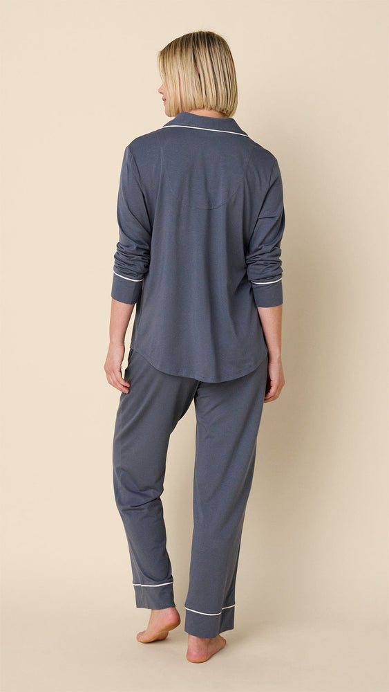 Classic Pima Knit Long-Sleeved Pajama - Steel Blue/Ivory Hover Steel Blue