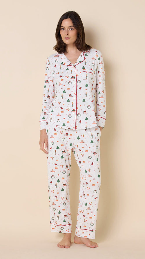 A Vintage Christmas Pima Knit Long-Sleeved Pajama Main White