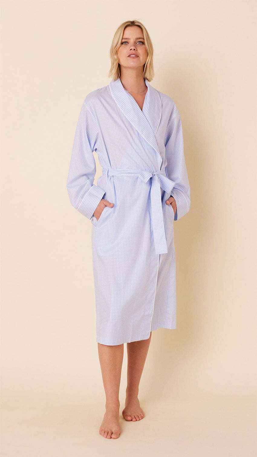Classic Gingham Luxe Pima Shawl Robe - Blue Main Blue