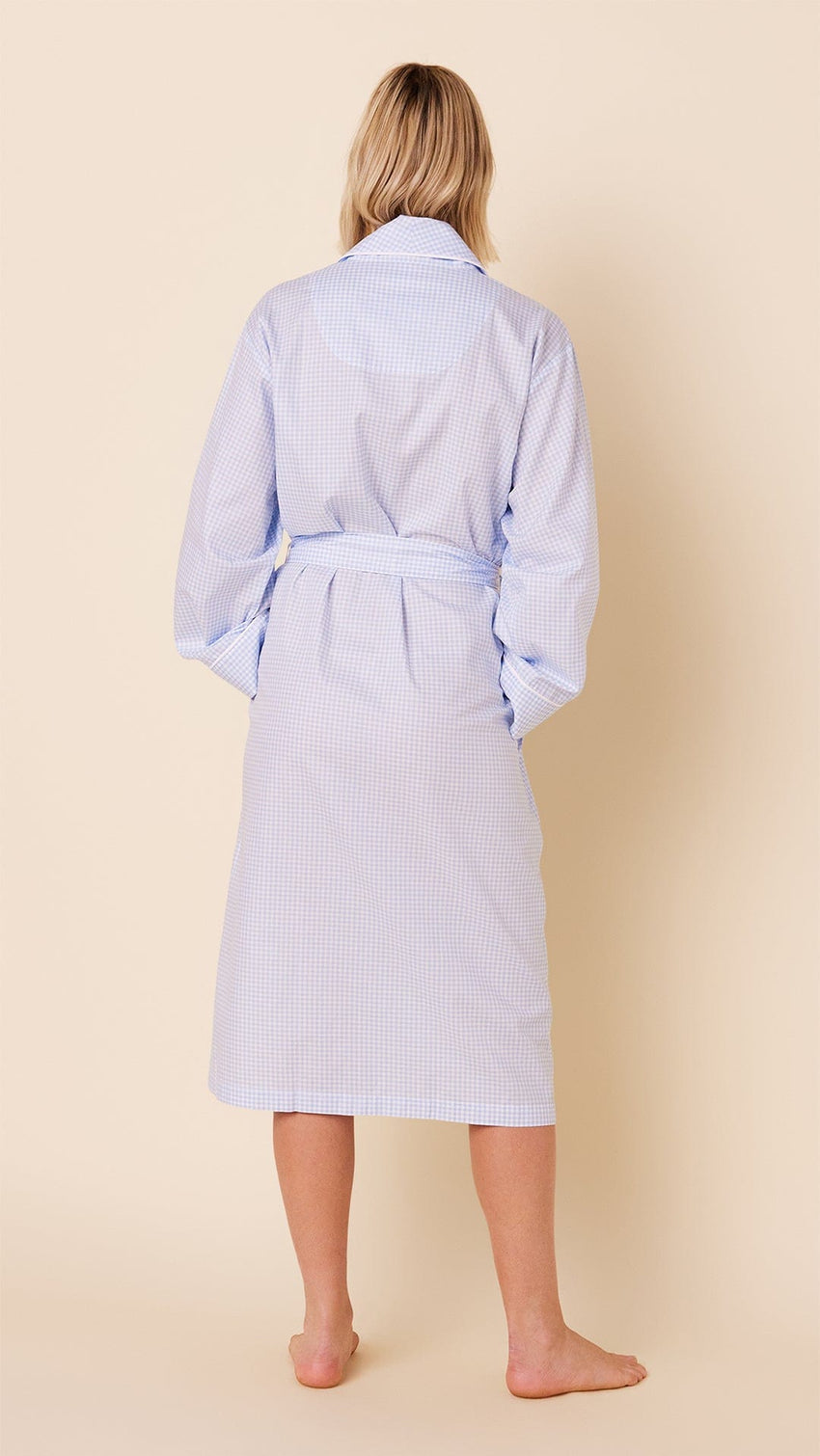 Classic Gingham Luxe Pima Shawl Robe - Blue Hover Blue