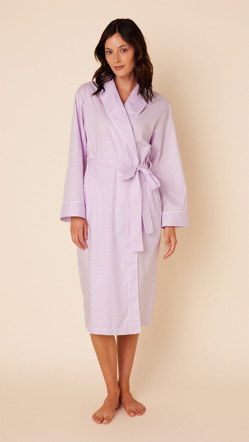 Classic Gingham Luxe Pima Shawl Robe - Lavender Main Lavender