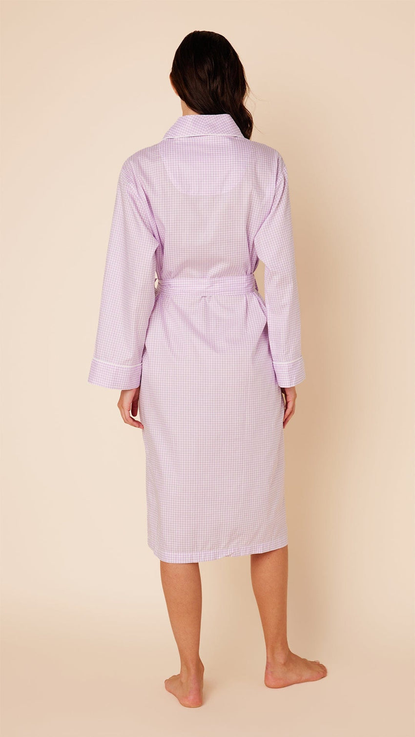 Classic Gingham Luxe Pima Shawl Robe - Lavender Hover Lavender