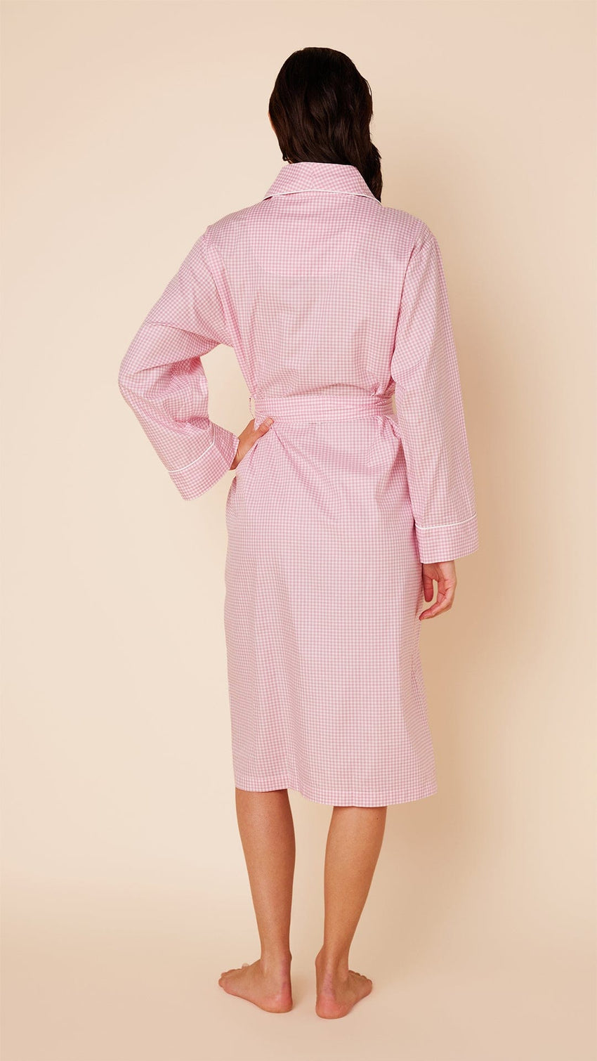 Classic Gingham Luxe Pima Shawl Robe - Pink Hover Pink