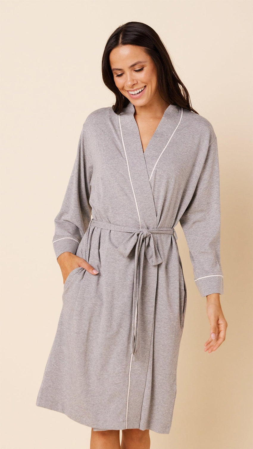 Classic Pima Knit Robe - Heather Grey Heather Main