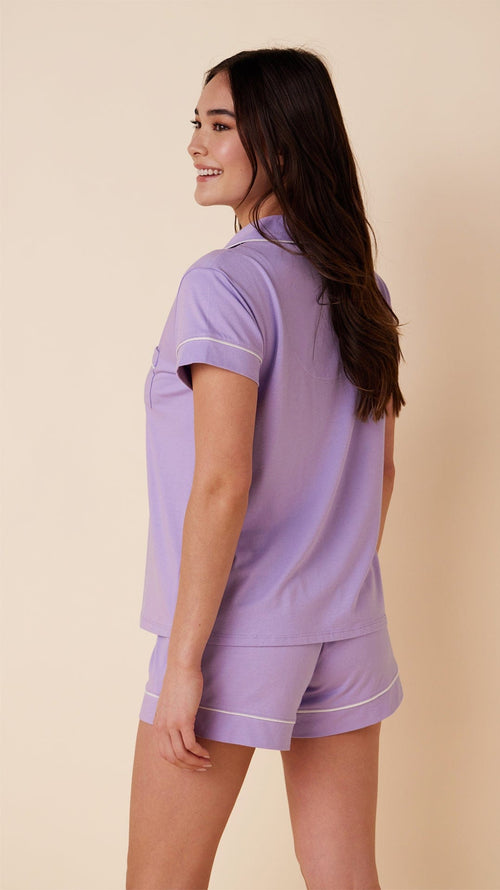 Classic Pima Knit Short Set - Lilac/Ivory Hover Extra Lilac