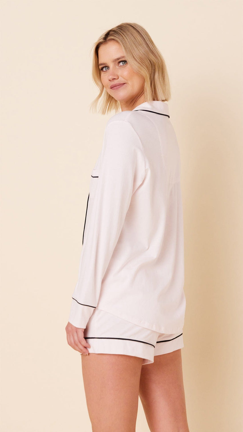 Classic Pima Knit Long-Sleeved Short Set - Powder Pink Hover Powder Pink