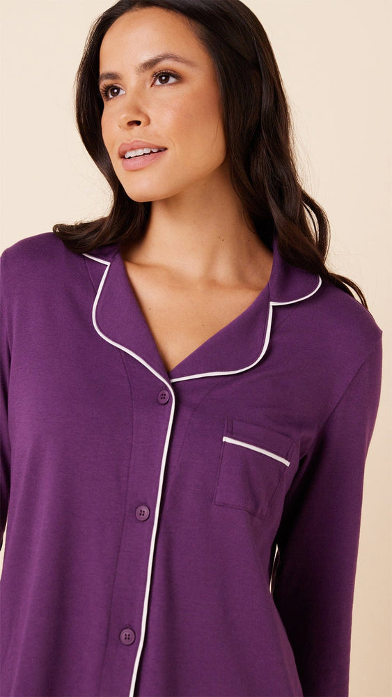 Classic Pima Knit Long-Sleeved Short Set - Aubergine Extra Aubergine