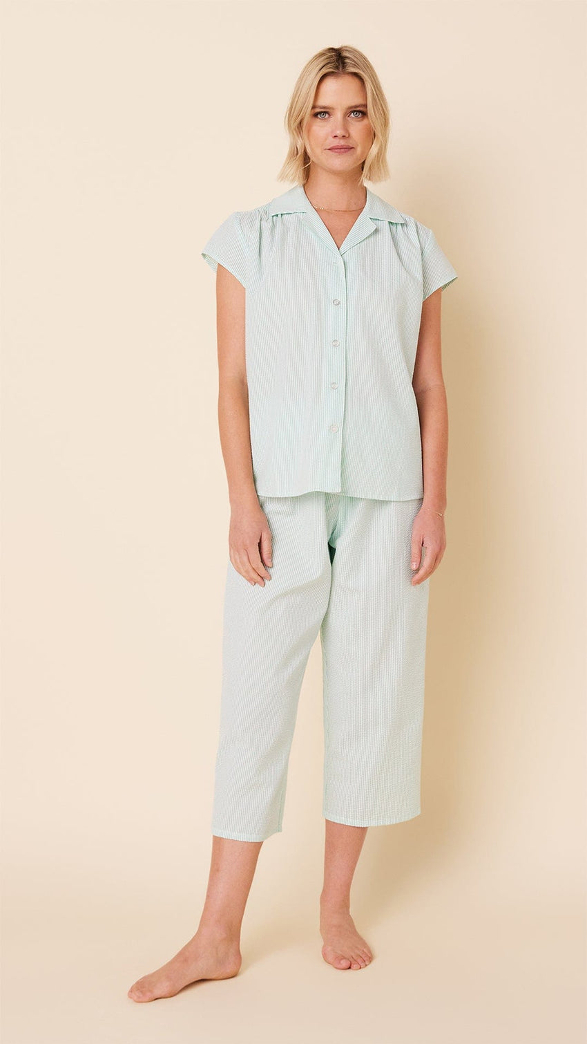 Seersucker Stripe Capri - Mint Main Mint