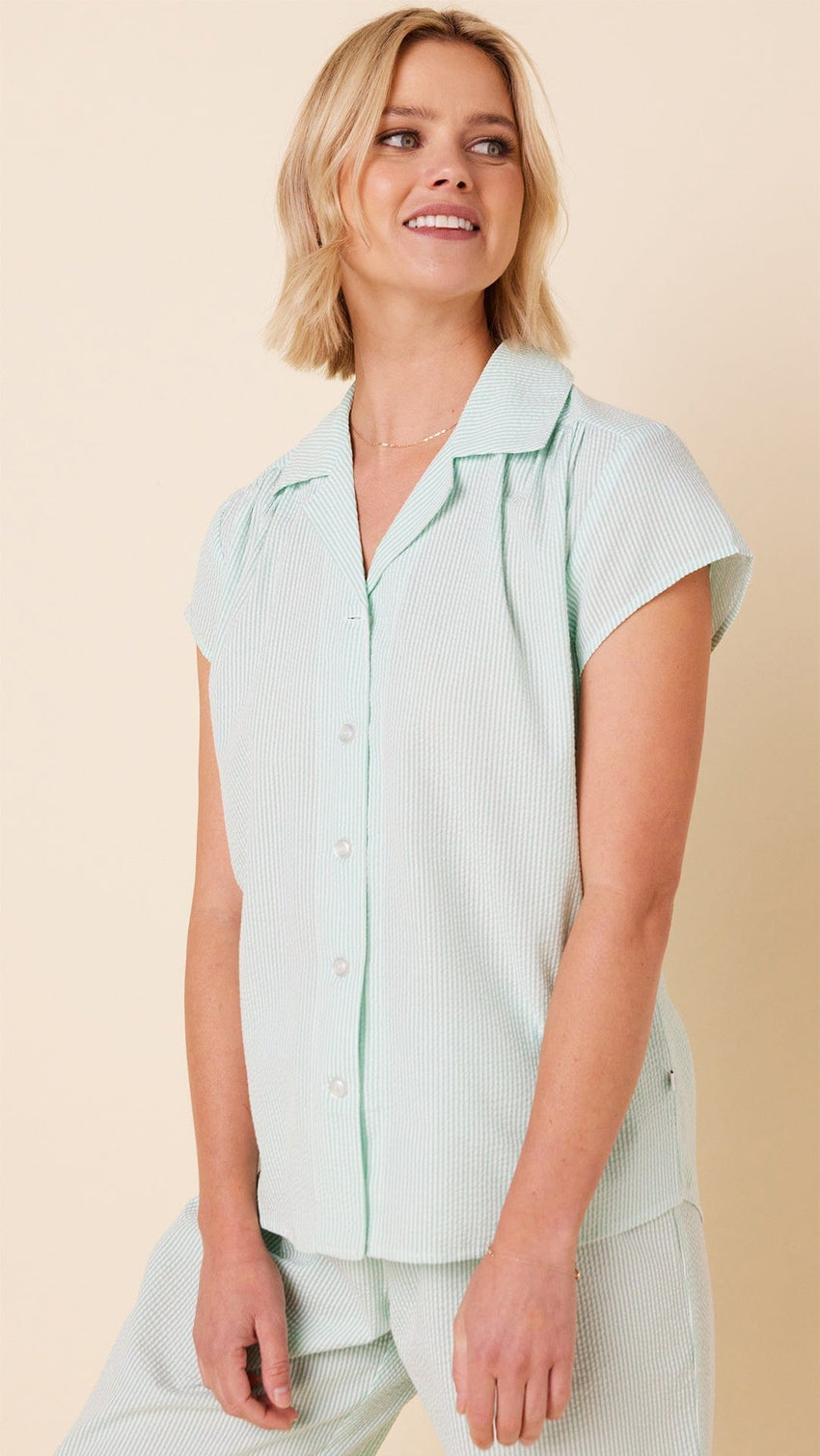 Seersucker Stripe Capri - Mint Wide Mint