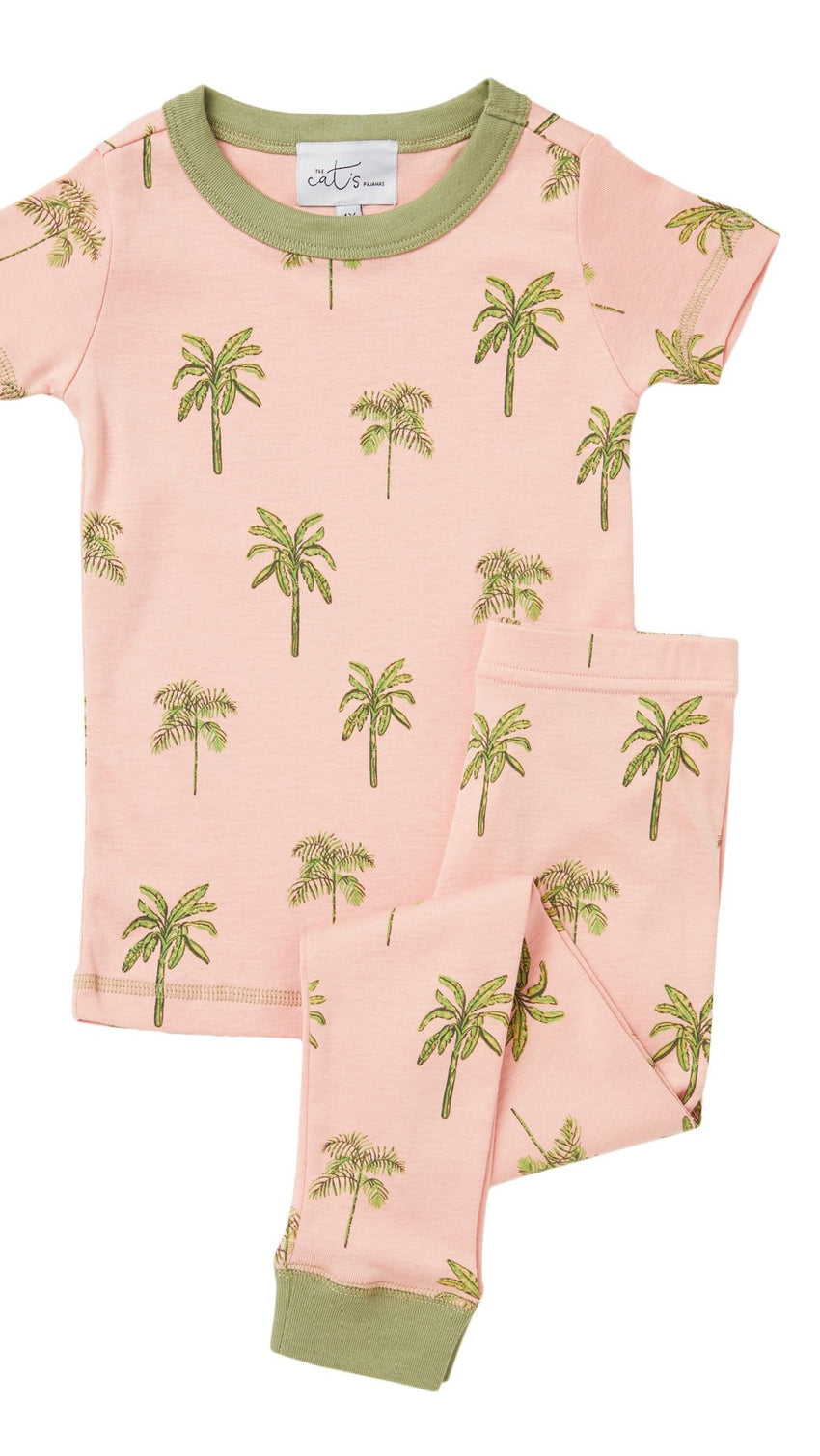 Kids Tahiti Palm Pima Knit Short-Sleeved Pajama Wide Pink