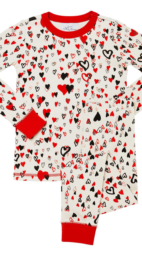 Kids Sweethearts Pima Knit Long-Sleeved Pajama Wide White