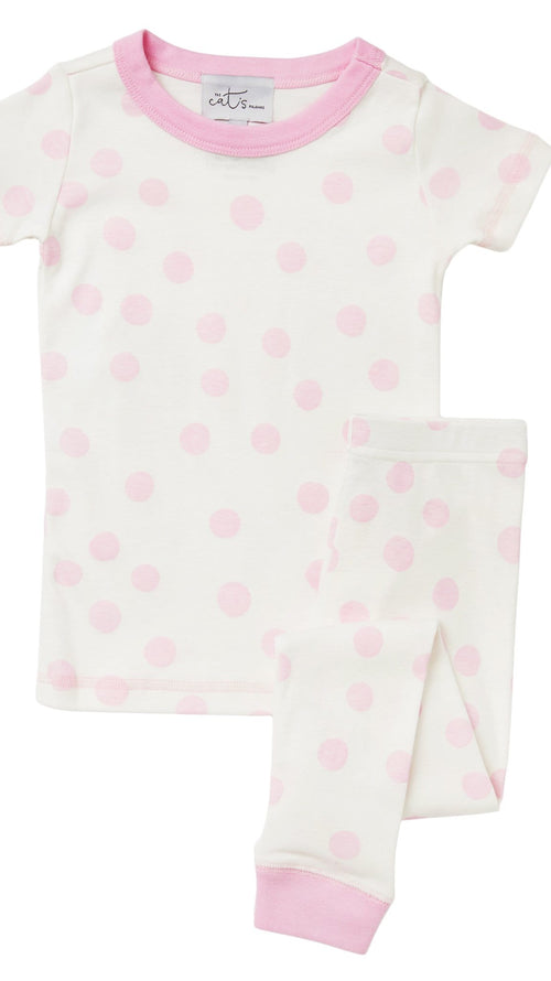 Kids Sprinkle Dots Pima Knit Short-Sleeved Pajama Wide Pink