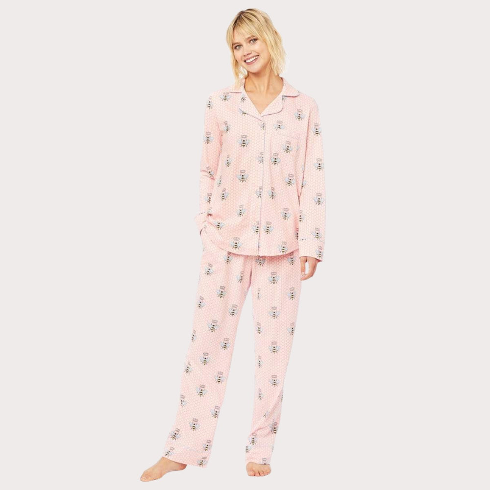 Queen Bee Pima Knit Long-Sleeved Pajama - Pink Main Pink
