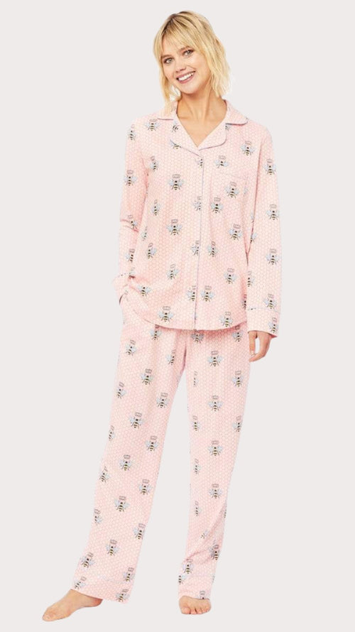 Queen Bee Pima Knit Long-Sleeved Pajama - Pink Main Pink