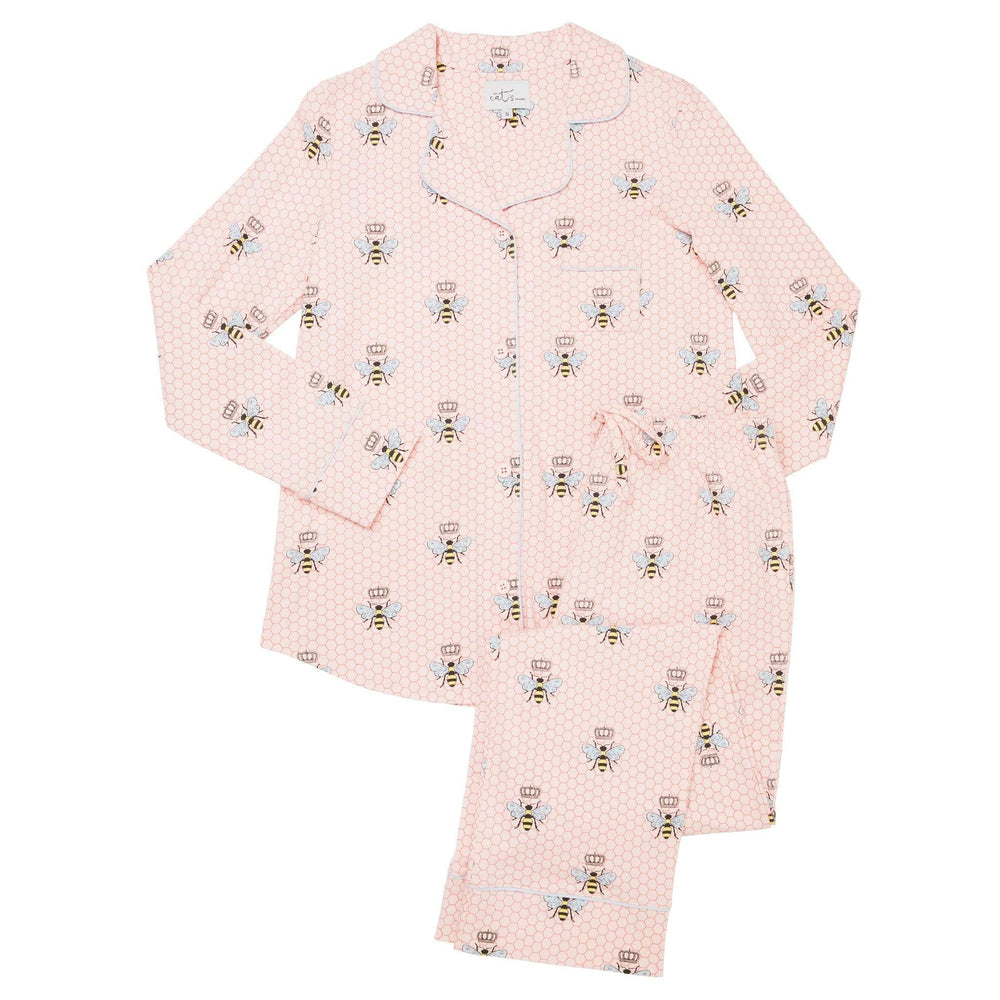 Queen Bee Pima Knit Long-Sleeved Pajama - Pink Wide Pink