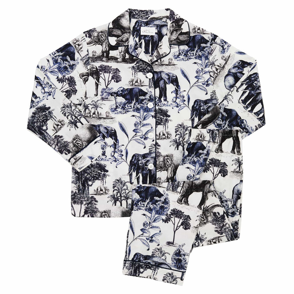 Safari Toile Luxe Pima Cotton Pajama - Blue Extra White