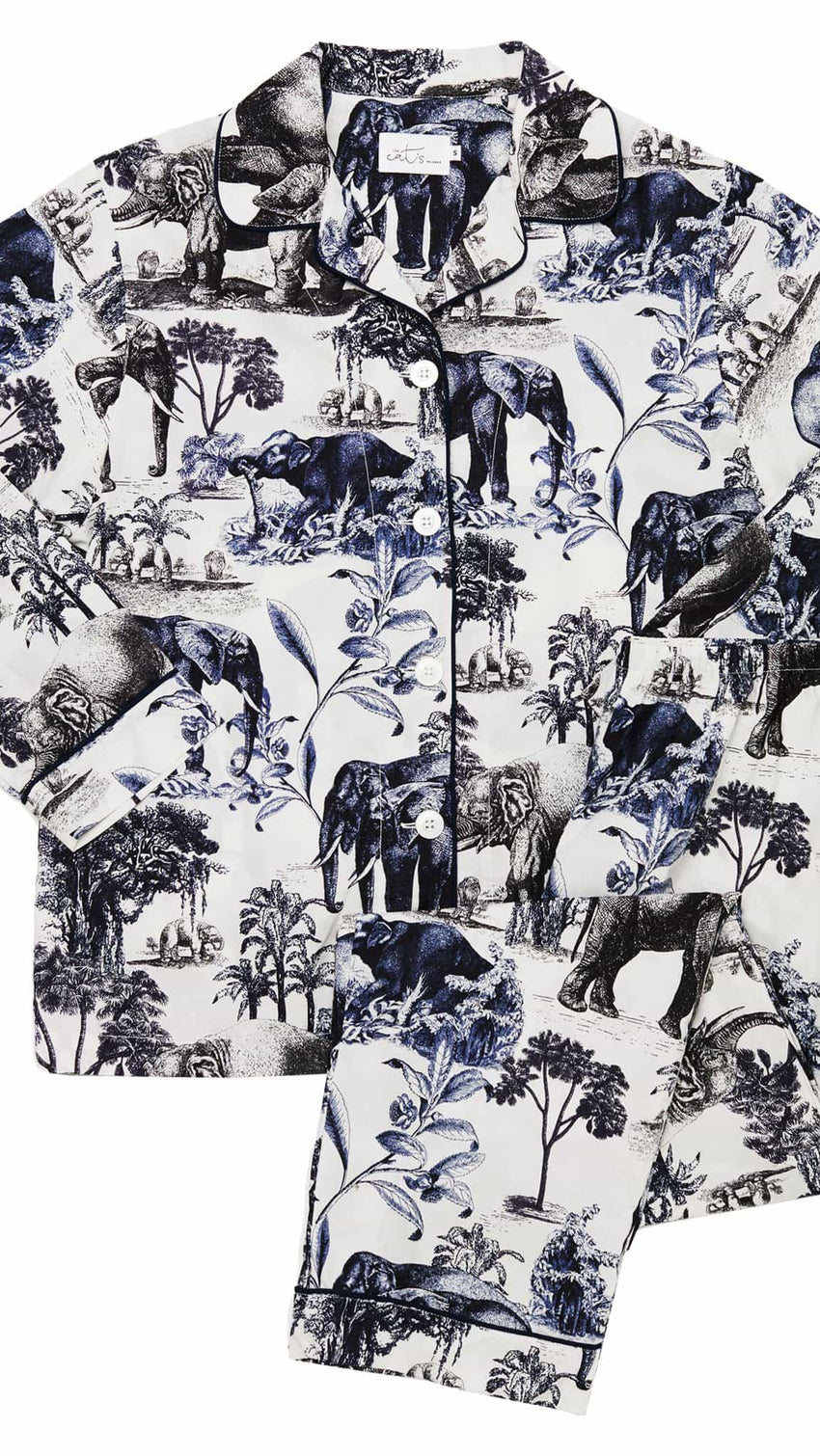 Safari Toile Luxe Pima Cotton Pajama - Blue Extra White