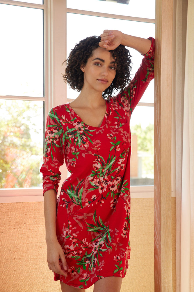 Cherry Quince Pima Knit Long-Sleeved Sleep Shirt Extra red