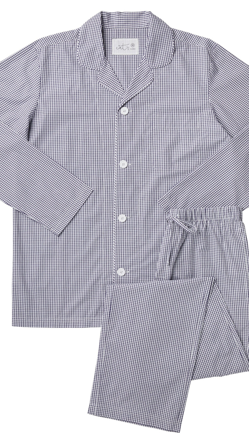 East Side Men's Luxe Pima Pajama - Navy Wide White
