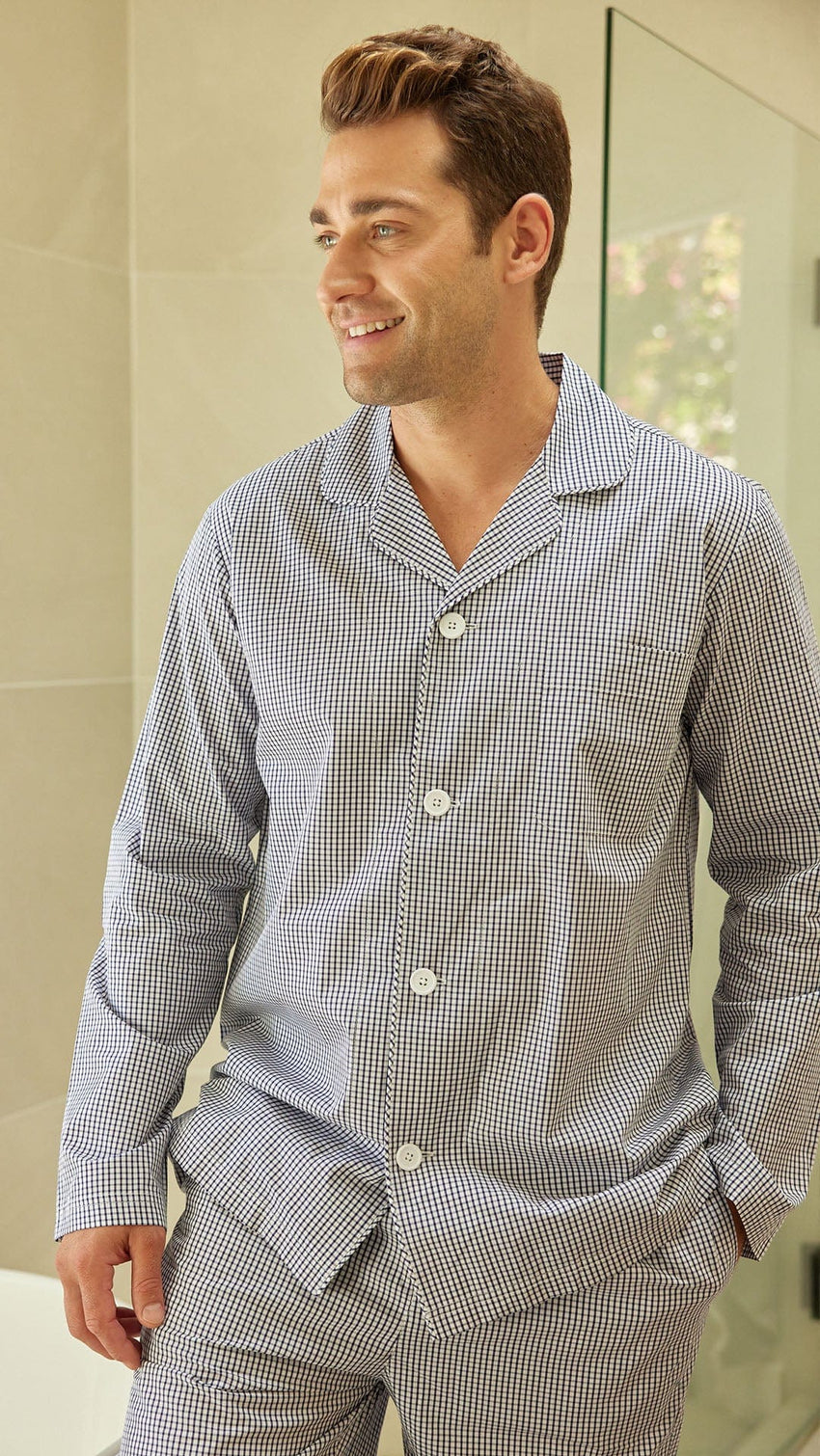 East Side Men's Luxe Pima Pajama - Navy Main White