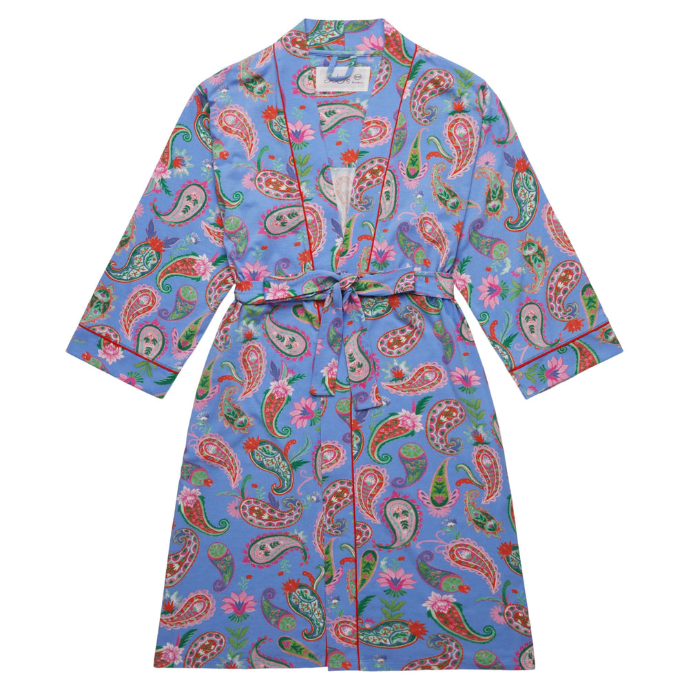 Lavender Paisley Pima Knit Kimono Robe Extra Lavender