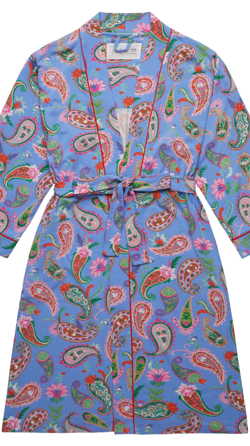 Lavender Paisley Pima Knit Kimono Robe Extra Lavender