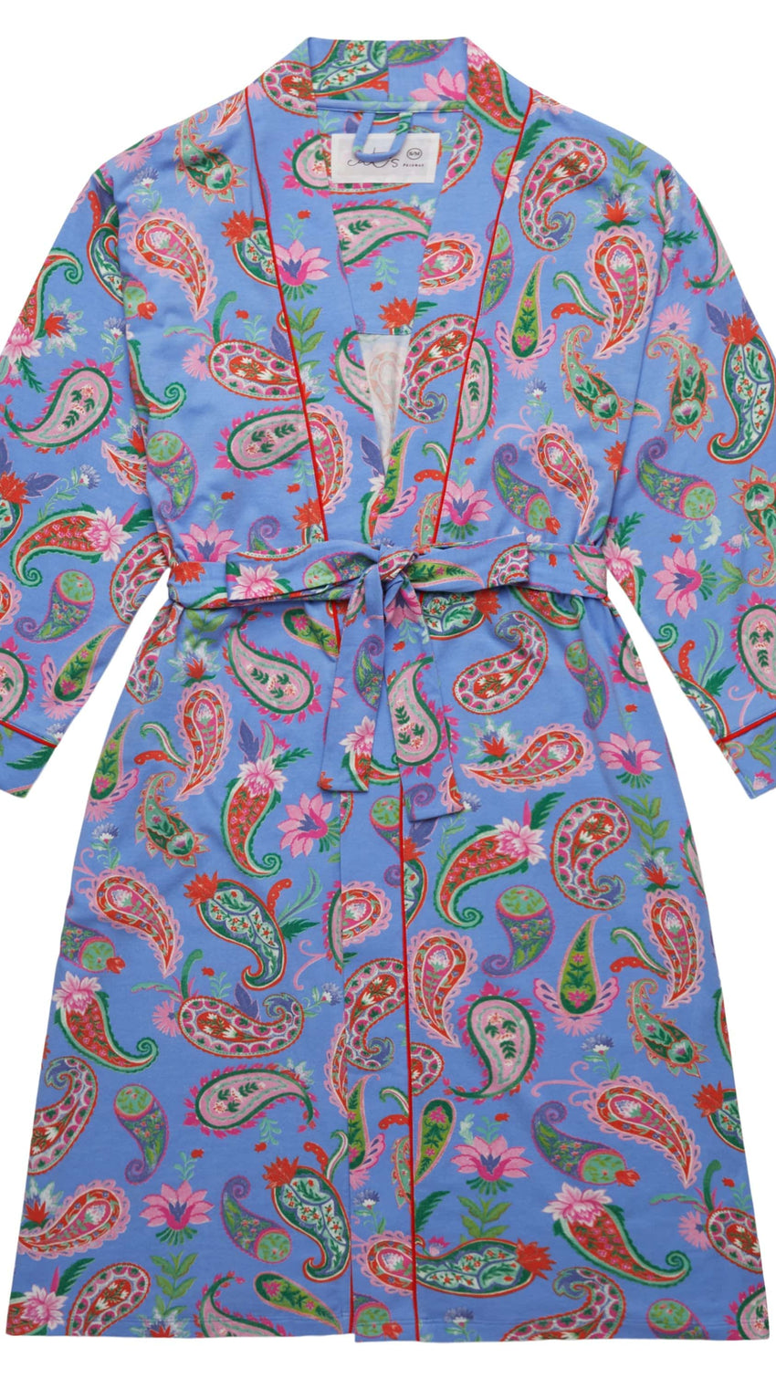 Lavender Paisley Pima Knit Kimono Robe Extra Lavender