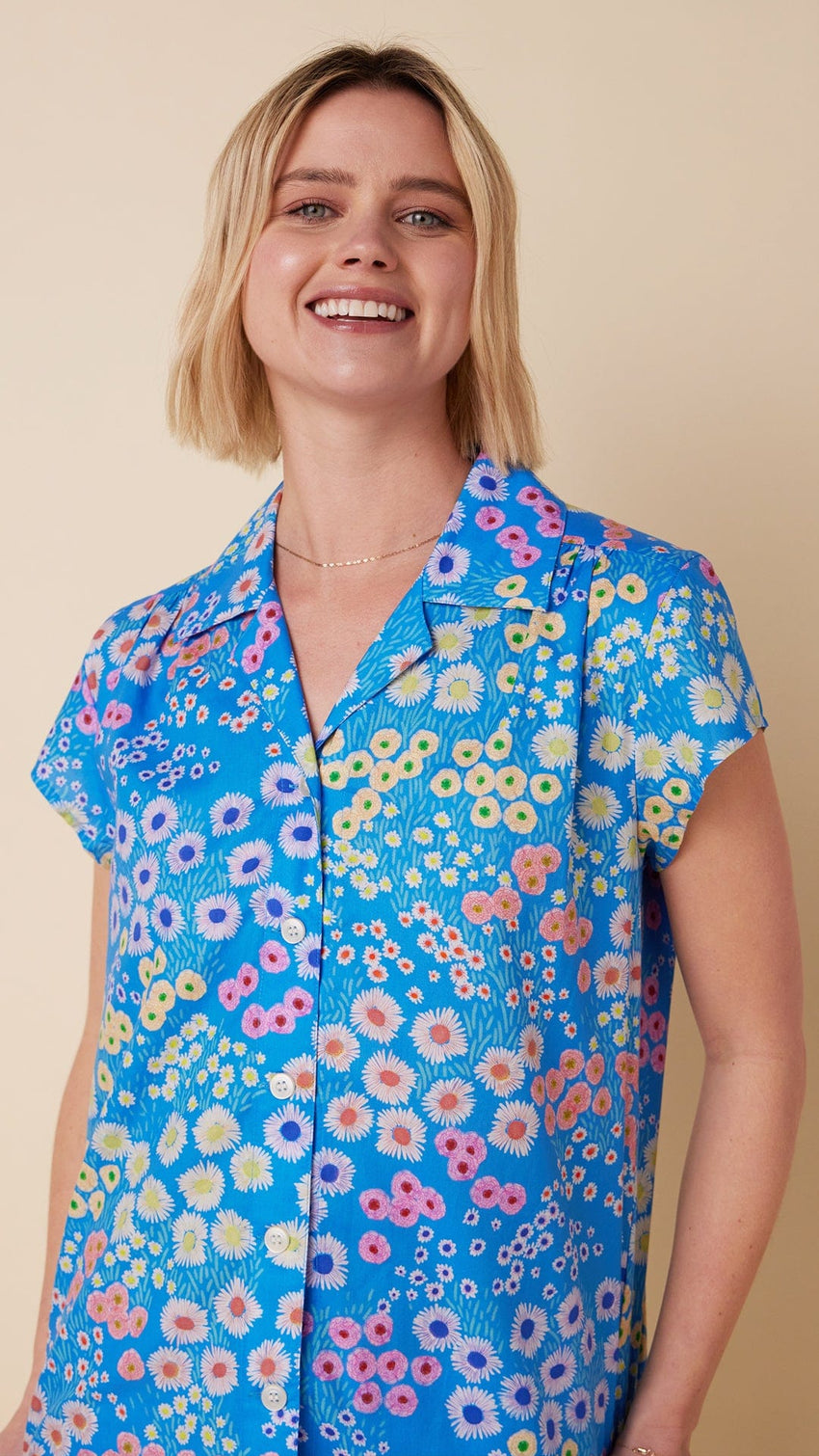 Cerulean Floral Luxe Pima Short Set Wide Blue