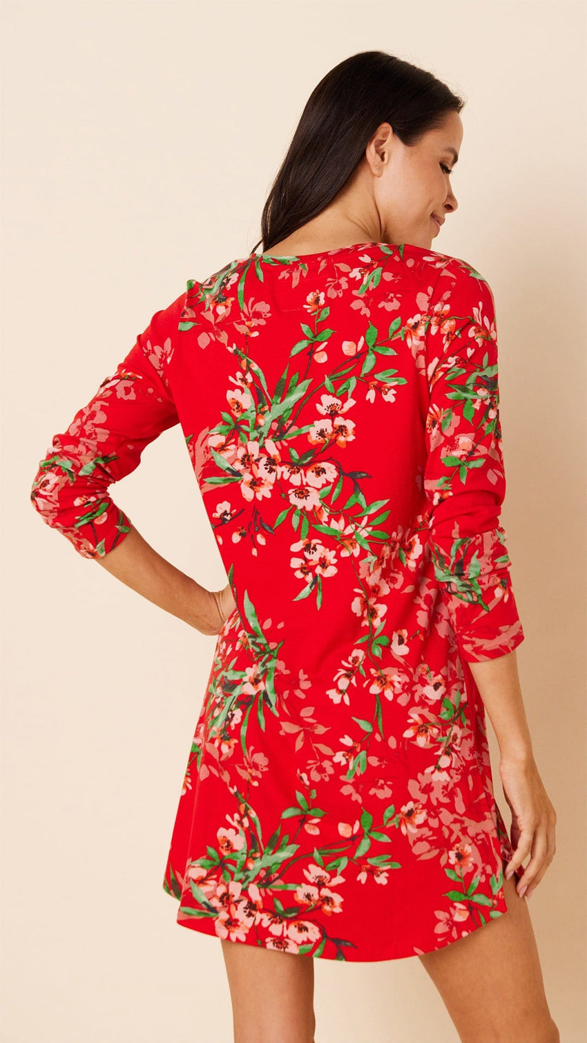 Cherry Quince Pima Knit Long-Sleeved Sleep Shirt Hover Extra Red