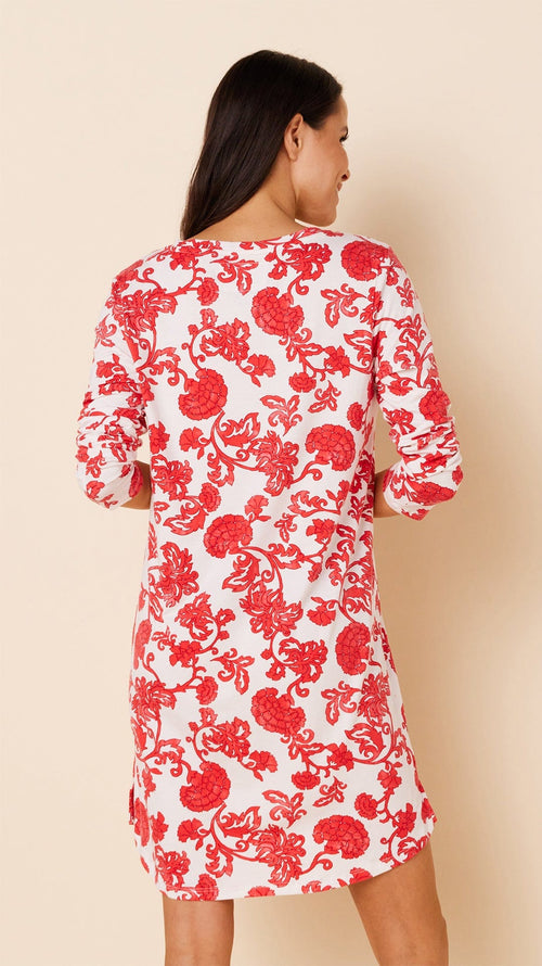Chrysantheme Pima Knit Long-Sleeved Sleep Shirt Hover Extra Red