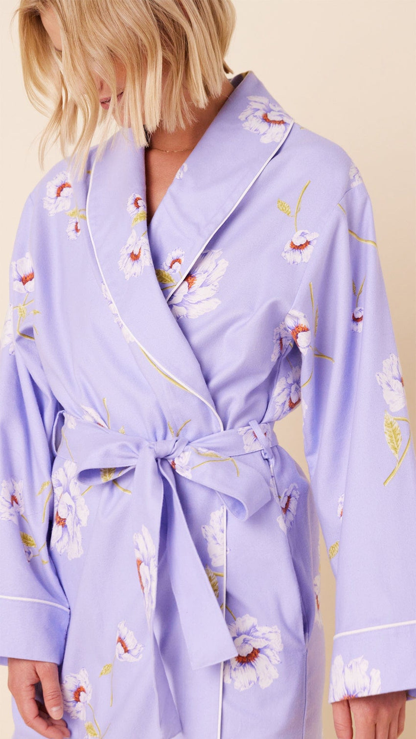 Isabella Shawl Collar Flannel Robe Extra Lavender