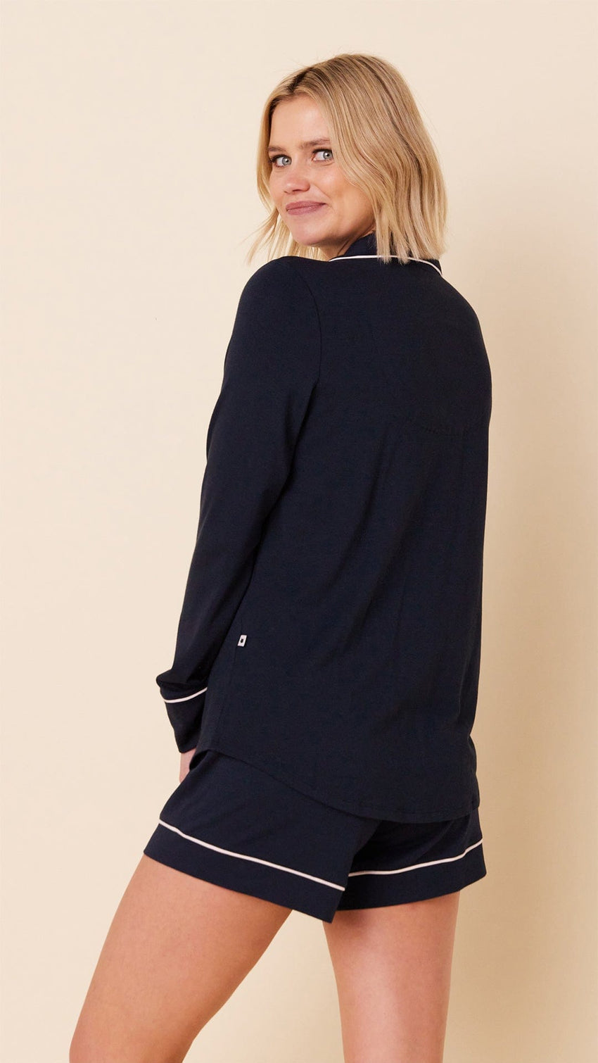 Classic Pima Knit Long-Sleeved Short Set - Midnight Hover Midnight
