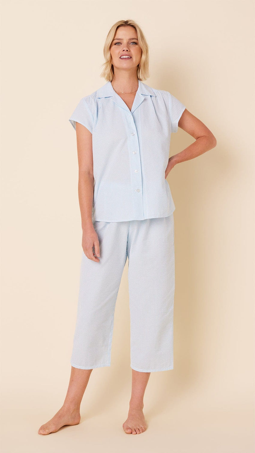 Seersucker Stripe Capri - Blue Wide Blue