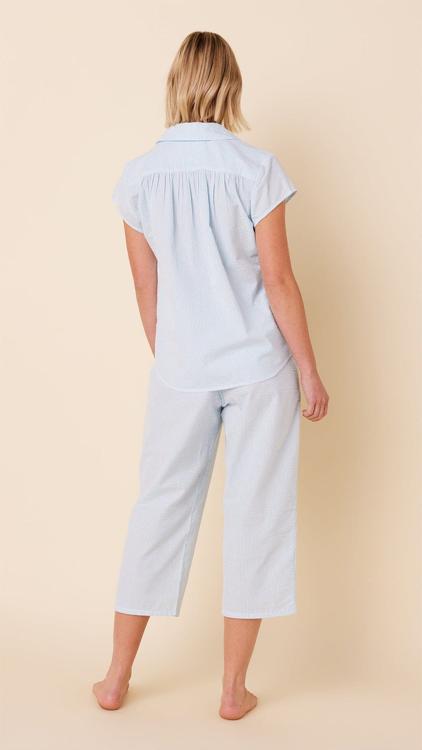 Seersucker Stripe Capri - Blue Hover Blue