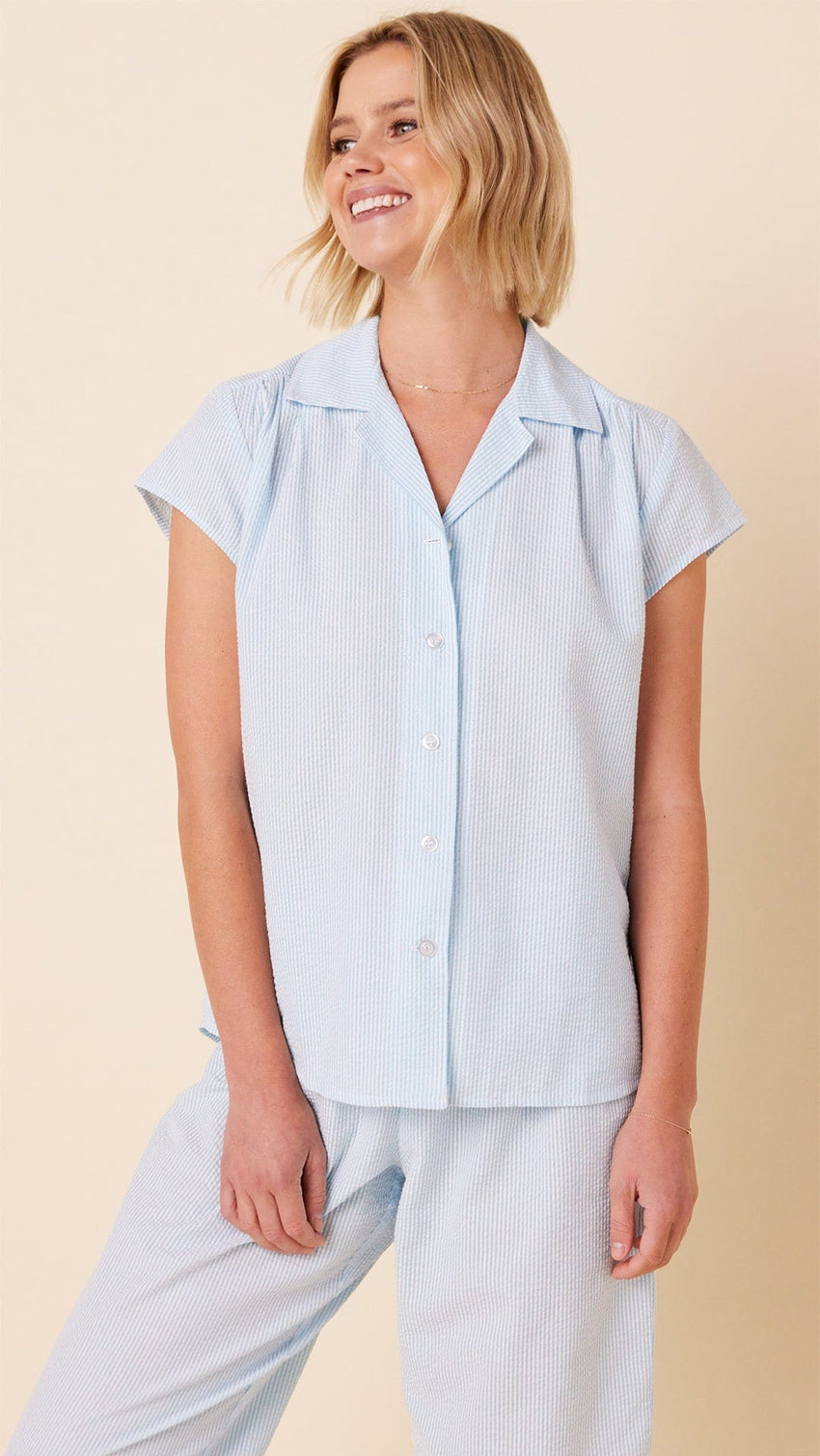 Seersucker Stripe Capri - Blue Main Blue