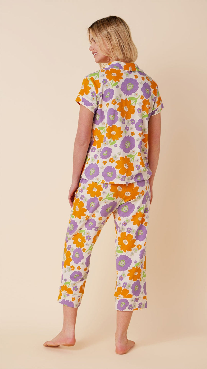 Popping Pansies Pima Knit Capri Hover Extra White