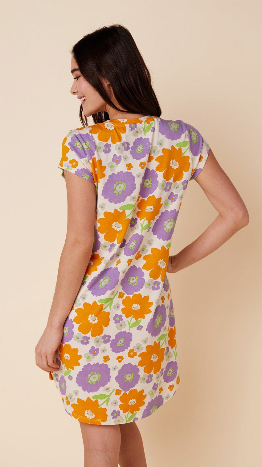 Popping Pansies Pima Knit Short-Sleeved Sleep Shirt Hover Extra White