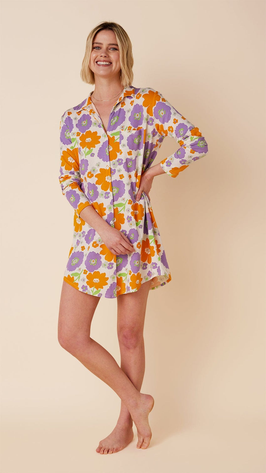 Popping Pansies Pima Knit Night Shirt Extra White