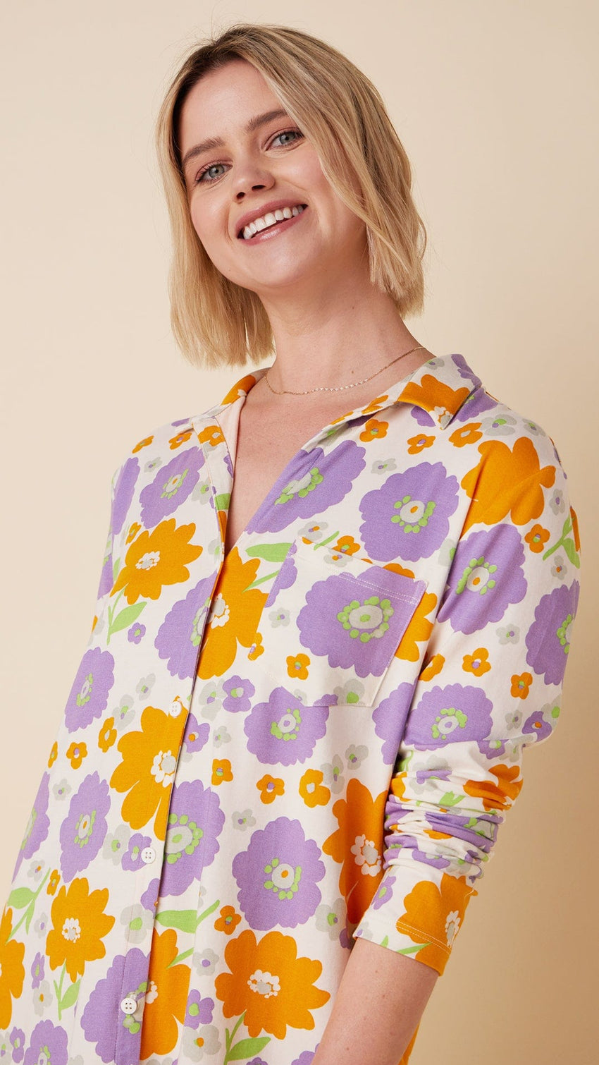 Popping Pansies Pima Knit Night Shirt Extra White