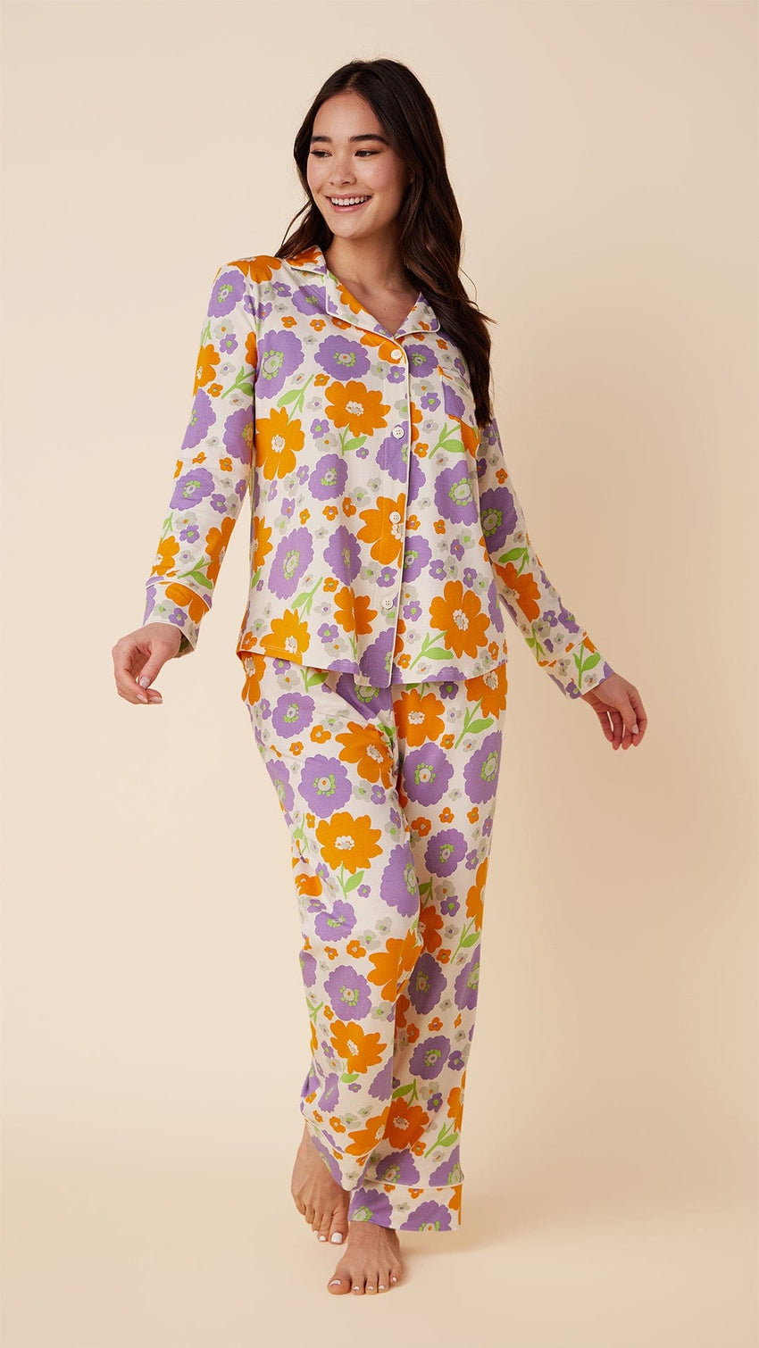 Popping Pansies Pima Knit Pajama Extra White