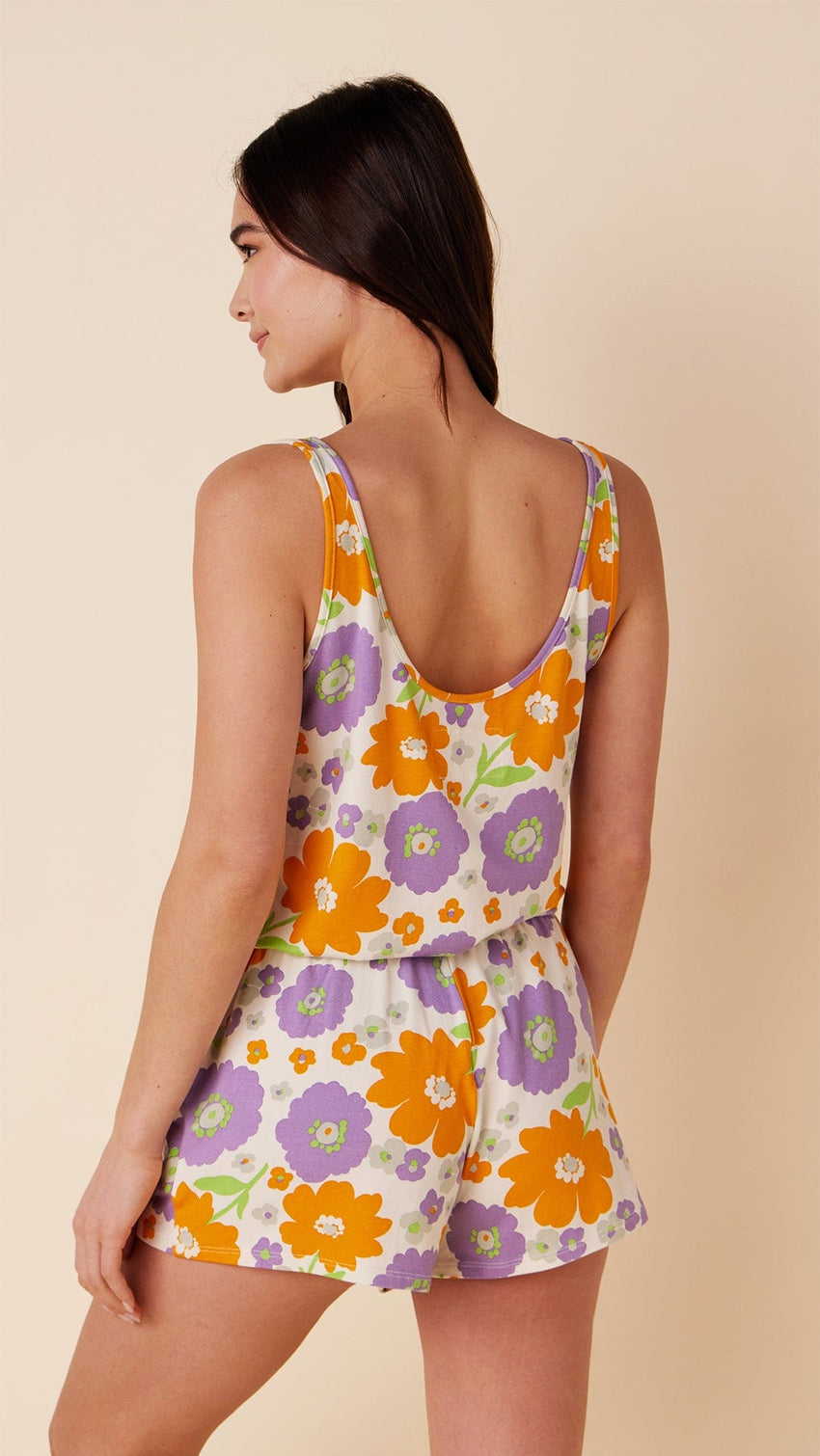 Popping Pansies Pima Knit Romper Hover Extra White