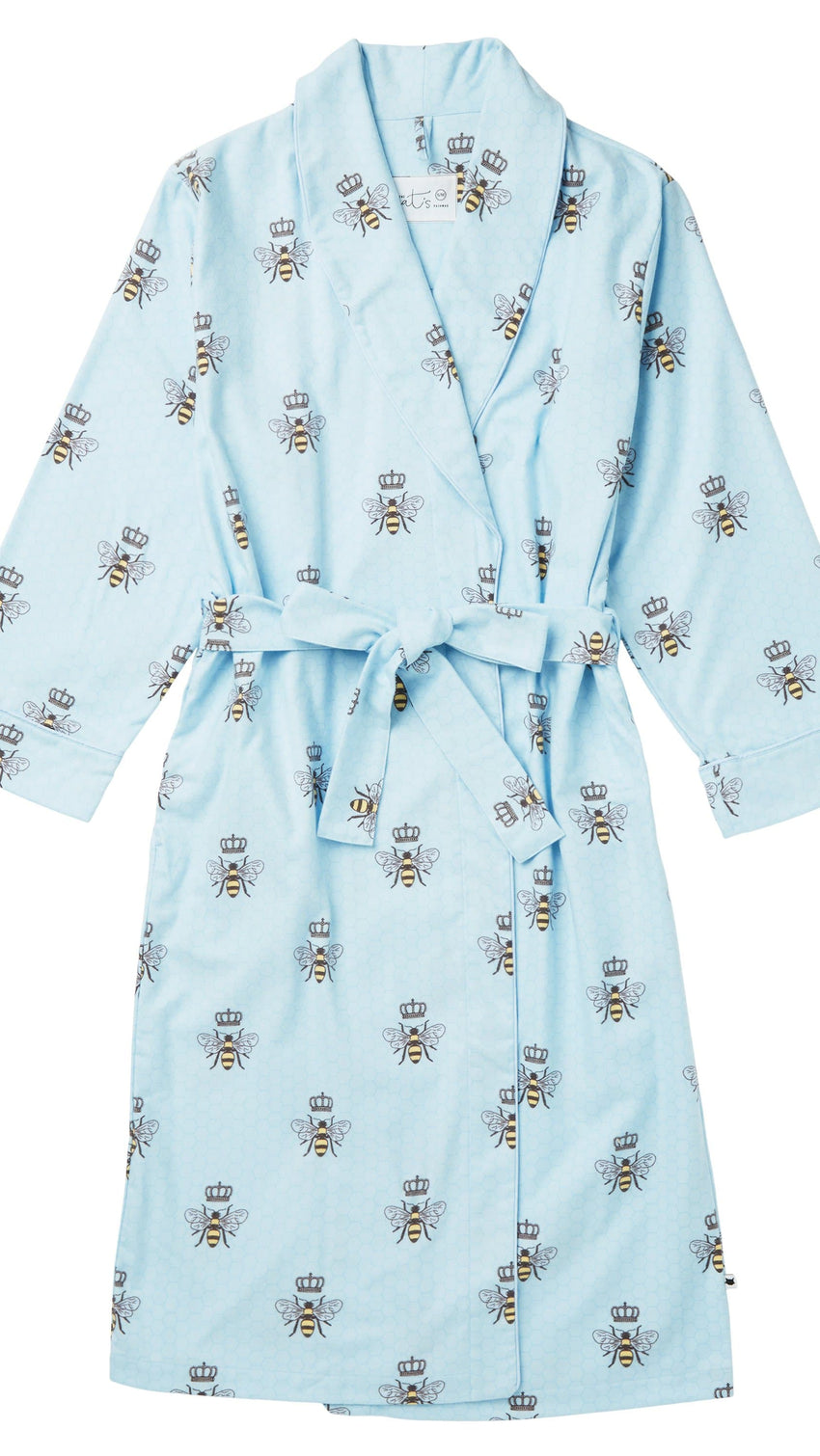 Queen Bee Shawl Collar Flannel Robe - Blue Extra Wide Blue
