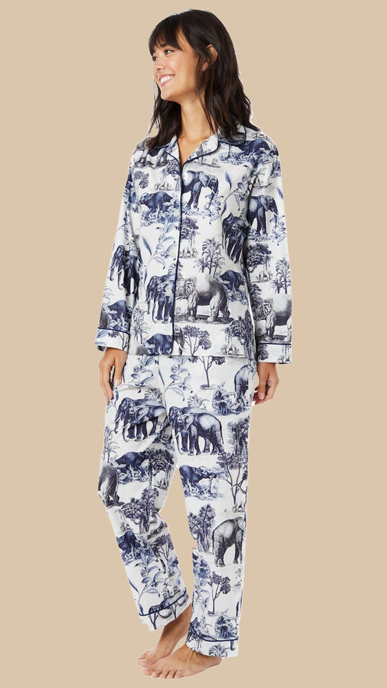 Safari Toile Luxe Pima Cotton Pajama - Blue Extra White