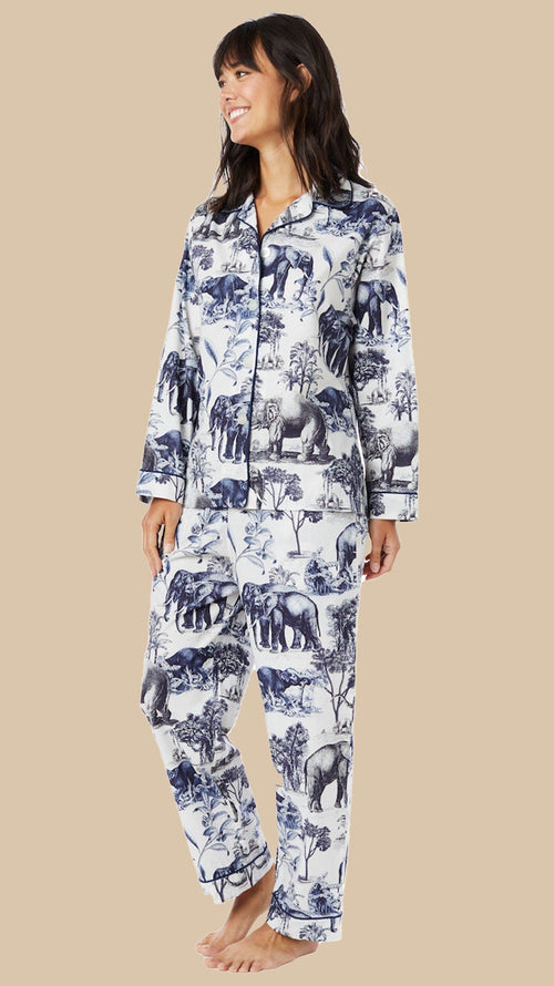 Safari Toile Luxe Pima Cotton Pajama - Blue Extra White