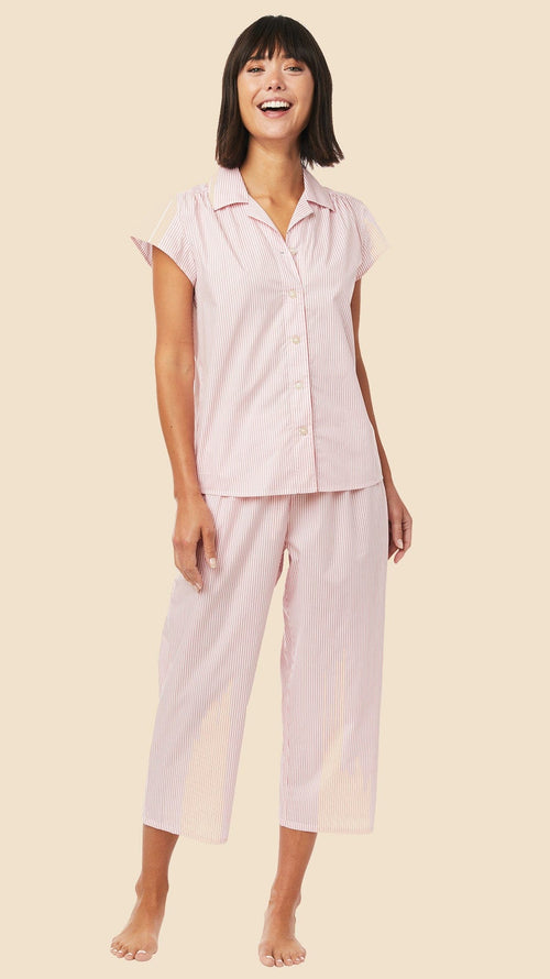 Simple Stripe Luxe Pima Capri - Pink Main Red