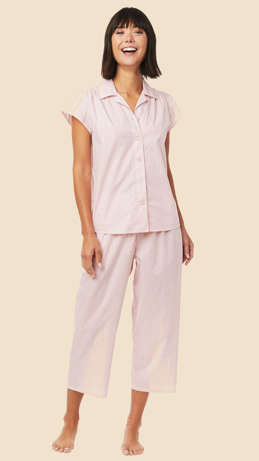 Simple Stripe Luxe Pima Capri - Pink Main Red