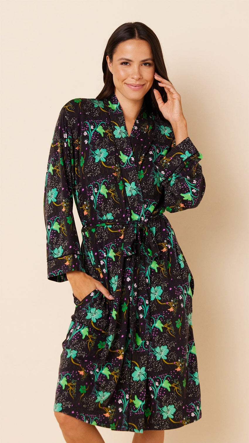 Stargazer Pima Knit Kimono Robe Main Black