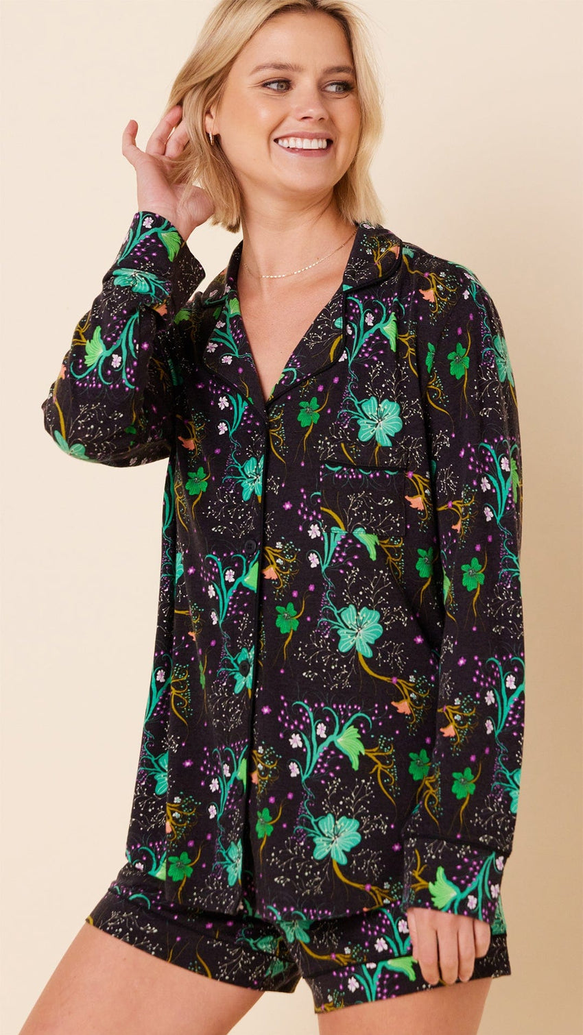 Stargazer Pima Knit Long-Sleeved Short Set Main Black