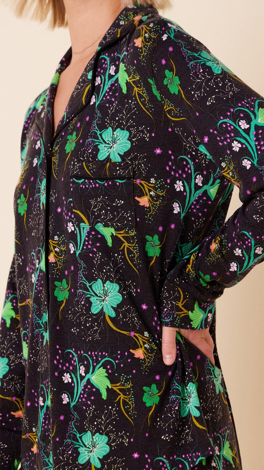 Stargazer Pima Knit Long-Sleeved Short Set Extra Black