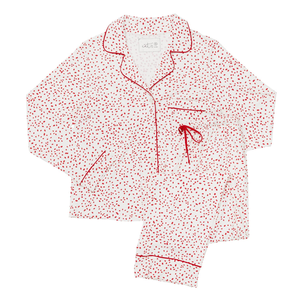 Confetti Dot Pima Knit Long-Sleeved Pajama - Red Wide White